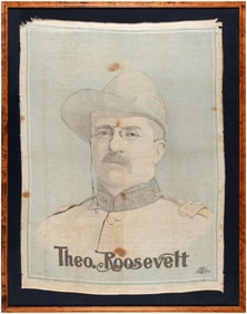 THEO. ROOSEVELT RARE ROUGH RIDER PORTRAIT 1900 CAMPAIGN BANNER.