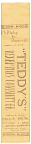 ROOSEVELT "TEDDY'S RECEPTION COMMITTEE" NELIGH, NEBRASKA 1900 RIBBON.