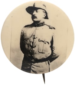 ROOSEVELT ROUGH RIDER RARE THREE QUARTERS STANDING REAL PHOTO PORTRAIT BUTTON.