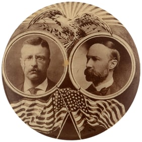 ROOSEVELT & FAIRBANKS EAGLE & RAYS 1904 JUGATE BUTTON.