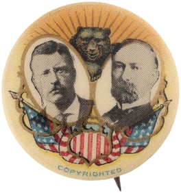 ROOSEVELT & FAIRBANKS CALIFORNIA BEAR JUGATE BUTTON VARIETY.