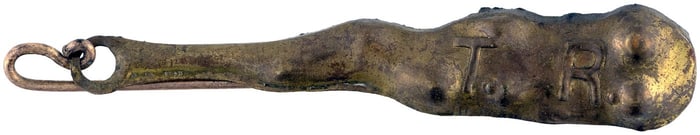 “T.R.” BIG STICK EMBOSSED BRASS STICKPIN INSPIRED BY ROOSEVELT’S SPEECH.