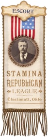 ROOSEVELT "STAMINA REPUBLICAN CLUB CINCINNATI, OHIO" RIBBON BADGE.