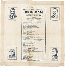 ROOSEVELT "WORLD'S FAIR DEDICATION PROGRAM" 1904 TEXTILE KERCHIEF.