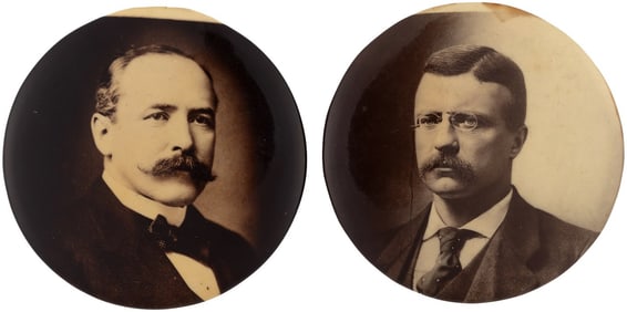 ROOSEVELT & PARKER 3.5" REAL PHOTO MATCHED 1904 BUTTON PAIR.