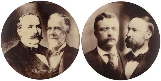 ROOSEVELT & PARKER 1904 REAL PHOTO 1.75" JUGATE BUTTON PAIR.