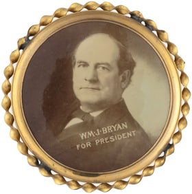 WM. J. BRYAN FOR PRESIDENT 3.5" BUTTON IN ORNATE BRASS FRAME.