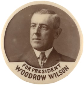 FOR PRESIDENT WOODROW WILSON SEPIA TONED REAL PHOTO BUTTON HAKE UNLISTED.