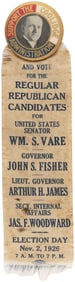 COOLIDGE "SUPPORT THE ADMINSTRATION" 1926 BUTTON AND COATTAIL RIBBON.