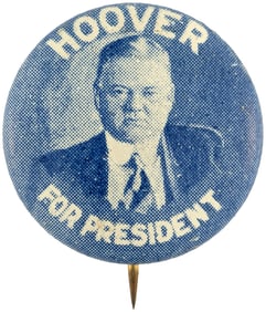HOOVER FOR PRESIDENT RARE LITHO PORTRAIT BUTTON HAKE #54.