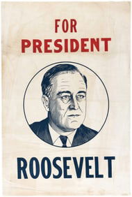 LARGE ROOSEVELT PATRIOTIC TEXTILE CAMPAIGN PORTRAIT BANNER.