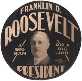 ROOSEVELT "A BIG MAN FOR A BIG JOB" RARE 1932 AUTO SPARE TIRE COVER.