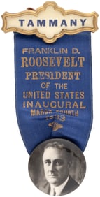 ROOSEVELT "TAMMANY" 1933 NEW YORK INAUGURAL RIBOON BADGE.