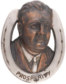 ROOSEVELT "PROSPERITY" LUCKY HORSEHOE FIGURAL WALL PLAQUE.