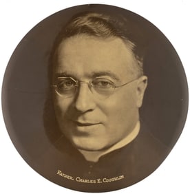 FATHER CHARLES E. COUGHLIN MAMMOTH PORTRAIT BUTTON.