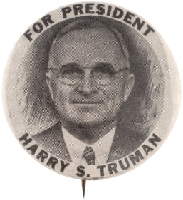FOR PRESIDENT HARRY S. TRUMAN SCARCE 1948 SKETCH PORTRAIT BUTTON HAKE #2021.