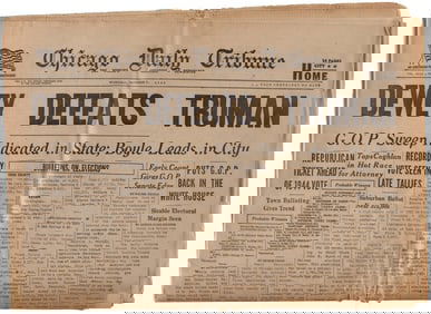 DEWEY DEFEATS TRUMAN ICONIC 1948 CHICAGO TRIBUNE ERROR NEWSPAPER.