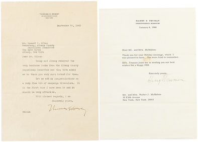 DEWEY & TRUMAN SIGNED LETTER PAIR.
