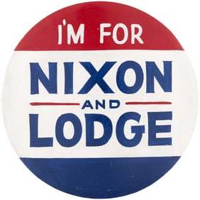 I'M FOR NIXON AND LODGE UNIQUE TRIMBLE HAND PAINTED PROTOTYPE BUTTON.