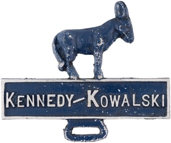 KENNEDY KOWALSKI FIGURAL DONKEY CONNECTICUT COATTAIL LICENSE PLATE ATTACHMENT.