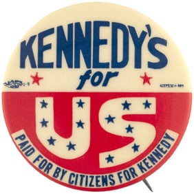 KENNEDY'S FOR U.S. SCARCE 1960 KENNEDY SLOGAN BUTTON.