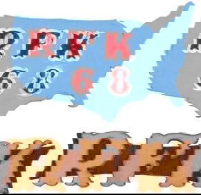 ROBERT KENNEDY "RFK" & "RFK 68" RARE LEATHER CAMPAIGN BADGE PAIR.