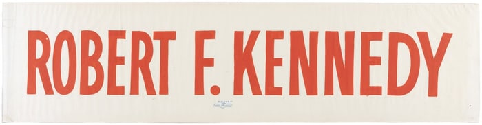 ROBERT F. KENNEDY UNIQUE HAND PAINTED 1968 CAMPAIGN BANNER.