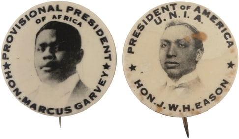 MARCUS GARVEY & J. W. H. EASON UNIA REAL PHOTO PORTRAIT BUTTON PAIR.