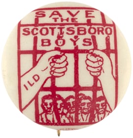 SAVE THE SCOTTSBORO BOYS GRAPHIC ILD CIVIL RIGHTS BUTTON.