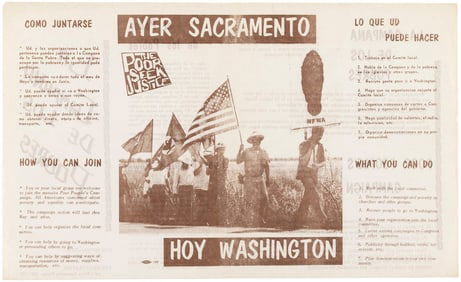 CHICANO SACRAMENTO FARM WORKERS POOR PEOPLES CAMPAIGN C. 1968 FLYER.
