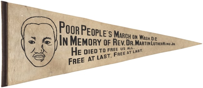 FREE AT LAST MEMORIAL MLK 1968 POOR PEOPLE'S CAMPAIGN PENNANT.