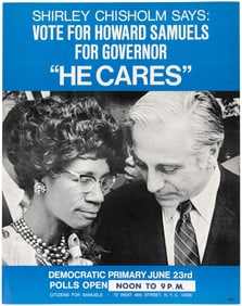 SHIRLEY CHISHOLM ENDORSES HOWARD SAMUELS 1970 NY CAMPAIGN POSTER.
