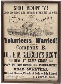 ONE FLAG! ONE COUNTRY! PHILADELPHIA, PA CIVIL WAR RECRUTING BROADSIDE.