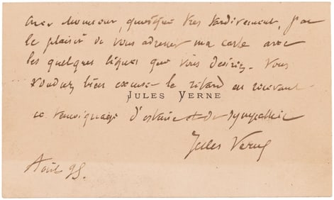JULES VERNE SIGNED CALLING CARD.
