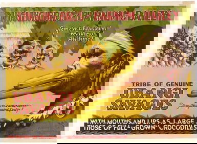 RINGLING BROS. BARNUM UBANGI SAVAGES LINEN MOUNTED CIRCUS POSTER.