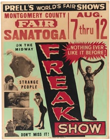 FREAK SIDESHOW WINDOW CARD GLOBE CARNIVAL POSTER BALTIMORE, MD.