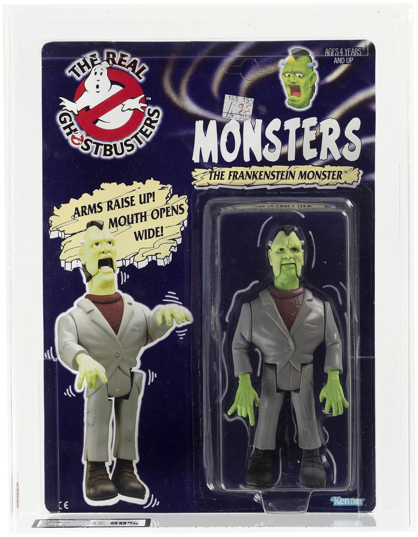 THE REAL GHOSTBUSTERS: MONSTERS (1989) - THE FRANKENSTEIN MONSTER SERIES 4/27 BACK UKG 80%.: Blister card contains 6.5" tall Kenner action figure. Card is unpunched. UKG subgrades are as follows - C85% B80% F85%. Mark Warner (UK) Collection.