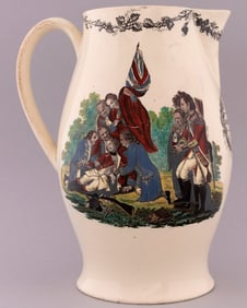 DEATH OF GENERAL WOLFE POLYCHROME LIVERPOOL CREAMWARE JUG.