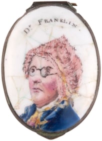 BENJAMIN FRANKLIN BATTERSEA ENAMEL TRINKET BOX.
