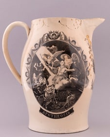 WASHINGTON "APOTHEOSIS" POLYCHROME LIVERPOOL JUG BY HERCULANEUM POTTERY COMPANY.