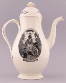 WASHINGTON IN GLORY LIVERPOOL CREAMWARE TEAPOT BY WEDGWOOD POTTERY COMPANY.