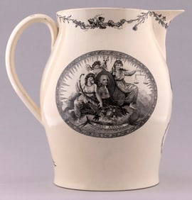 JOHN ADAMS OUTSTANDING, LARGE & RARE LIVERPOOL CREAMWARE JUG.