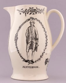 JEFFERSON FULL STANDING PORTRAIT WITH HANCOCK IMPRESSIVE LIVERPOOL CREAMWARE JUG.