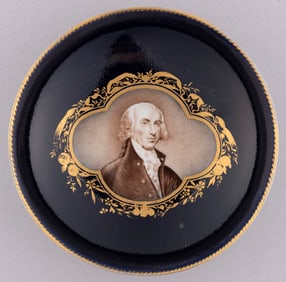 JAMES MONROE DARK BLUE GOLD HIGHLIGHTED PORTRAIT SAUCER BY MEISSEN.
