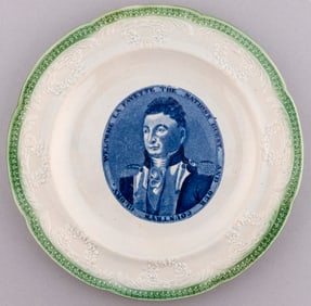 WELCOME LAFAYETTE THE NATION'S GUEST BLUE PORTRAIT STAFFORDSHIRE PLATE.