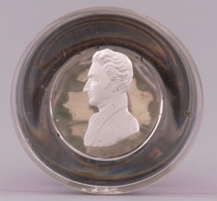 HARRISON C. 1840 SULFIDE PORTRAIT FLINT GLASS DOOR KNOB.