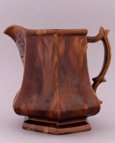 GEN. TAYLOR EQUESTRIAN HEXAGONAL ROCKINGHAM BROWN GLAZE PITCHER.