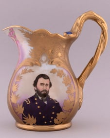 GRANT & FARRAGUT CIVIL WAR HAND PAINTED PORCELAIN PORTRAIT PITCHER.