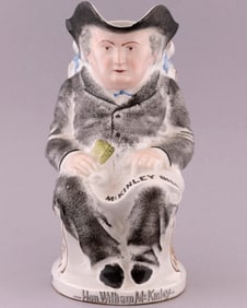 McKINLEY "PROTECTION PROSPERITY" 1896 FIGURAL TOBY PITCHER.