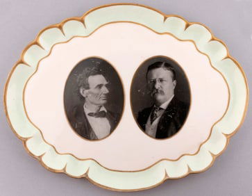 LINCOLN & ROOSEVELT RARE DECORATIVE PLATTER FEATURING OVAL PORTRAITS.